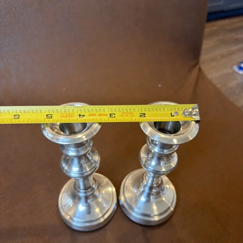 Restoration Hardware Brushed Nickel Taper Candle Holders Pair 5.5
